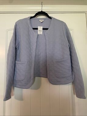 J. Crew Quilted Open Lavender-Blue Collarless Jacket